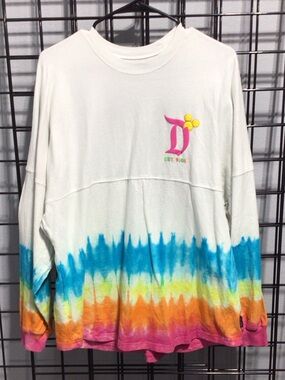 Disney White Long-Sleeve Tie-Dye Hem Top with Pink Logo